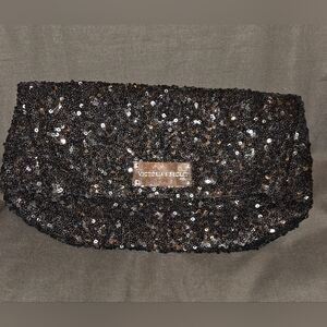 Victoria Secret Black Sequin Snap Closure Clutch Handbag